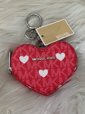 MICHAEL KORS Jet Set Small Signature Heart Coin Pouch in Hibiscus